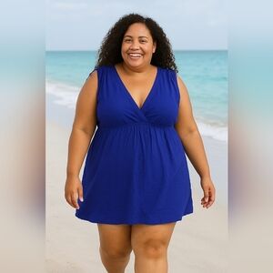 Lauren Ralph Lauren XL Swim Cover Beach Dress Bold Blue W Pockets Tie Shoulder